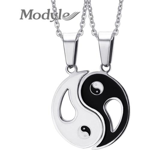 Modyle Couple Necklace Pendant Chinese Taoism Taiji Black and White Enamel Stainless Steel Necklace Lovers Lucky Charm