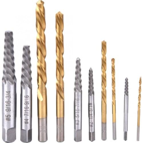 10 Pcs Drill Bit Screw Extractor Set Left Hand Plated Drill Bit Alloy Steel Screw Extractor Kit
