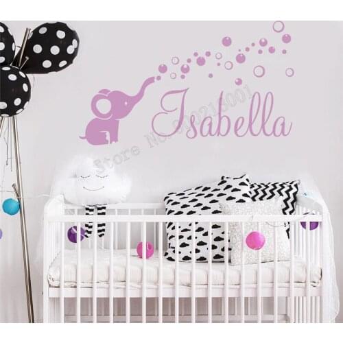 Wall Decoration Elephant Animal Kids Bedroom Sticker Vinyl Art Removeable Baby Poster Cute Beauty Mural Personalized Name LY355