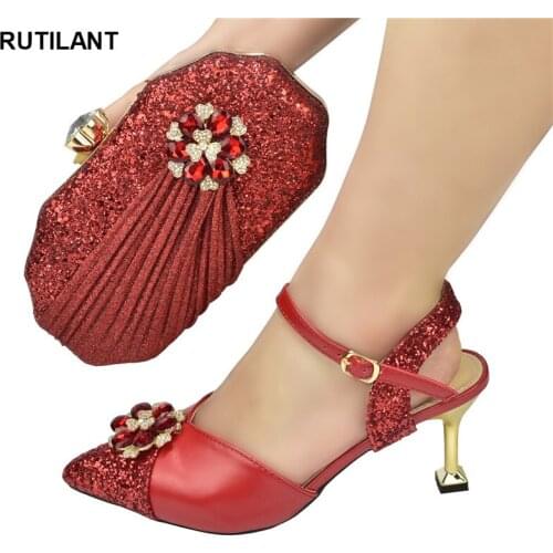 New Arrival African Italian Shoe and Bag Sets 2021 Spring Autumn Women Pumps Sexy Buckles High Heels Shoes Sandals Plus Size