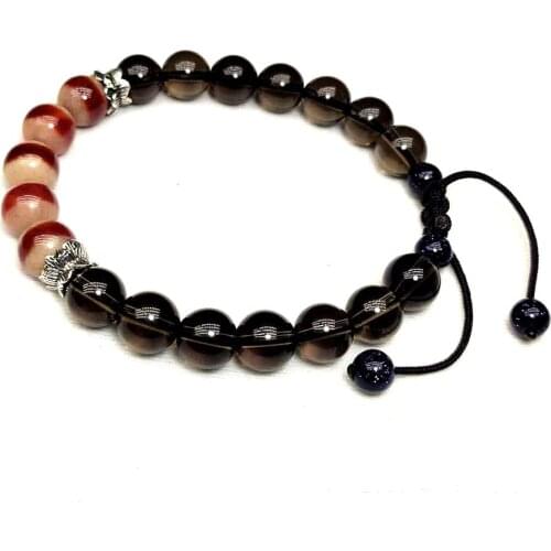 Onyx Braided Bracelet Natural Brown Crystal 8mm Beads S925 Woven Female Amulet Bracelet Free Shipping