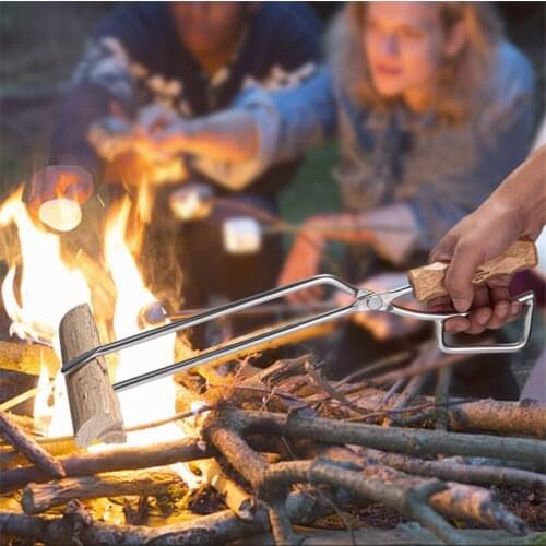 Charcoal Clip Portable Outdoor Camping Heat Resistant Stainless Steel BBQ Duckbill Tongs with Wood Handle Picnic Barbecue Tools