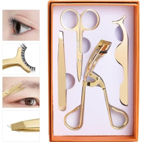 Print Professional Rose Gold Eyelash Curler Eyebrow Tweezers Scissors False Eyelash Applicator Eyelash Makeup Tools Accessories