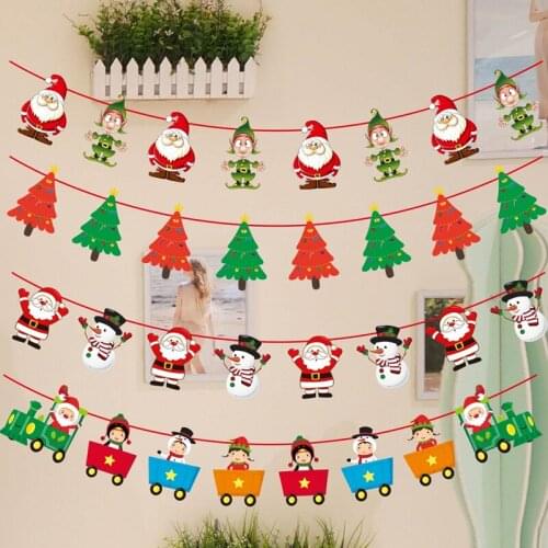 Christmas Banners Paper Hanging Flags Santa Claus Snowman Deer Xmas Tree Bunting Garland Merry Christmas Decorations for Home 3m