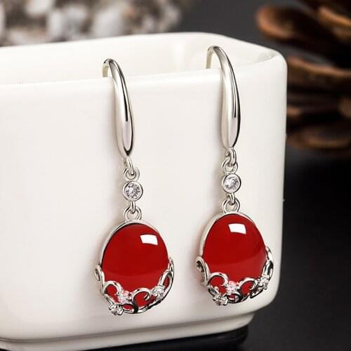 S925 Sterling Silver Earring Natural Ruby Gemstone Jewelry for Women Fine Orecchini Silver 925 Jewelry Garnet Earring for Female