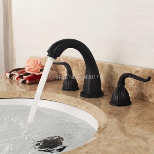 Bathroom Basin Sink Faucet Deck Mounted 3 hole Double Handle Black Color Bathtub Mixer Taps Classic Style ZR867