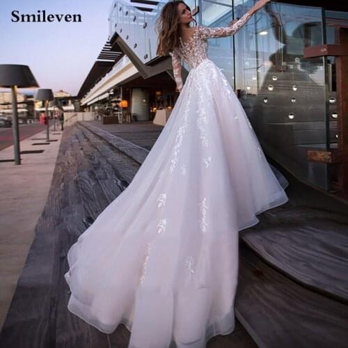 Smileven Lace Wedding Dress 2019 Long Sleeve A Line Appliques Bride Dresses Vestido De noiva Boho Wedding Gowns