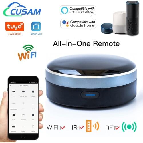 CUSAM Smart WIFI IR RF Remote Control Universal Infrared Controller for TV AC DVD Garage Door Works with Alexa Google Home Siri
