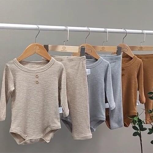 Korean Style Spring Autumn Toddler Baby Girl Boys Clothes Suit Jumpsuit+Pants+Hat Infant Baby Girl Boys Cotton Solid Pajamas Set