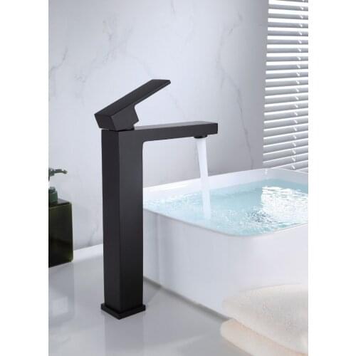 Black plated tall brass bathroom sink faucet square Cold and hot water tap basin mixer faucet--high quality