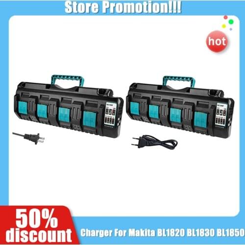 DC18SF 4-Port 14.4V 18V 4X3A Li-Ion Battery Charger for Makita BL1820 BL1830 BL1850 BL1430 Power Tools Battery Charge Status