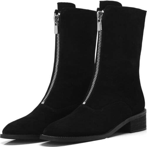 Owen Seak Women Casual Shoes Knee-High Genuine Leather Boots Luxury Trainers Sneaker Zip Flats Riding Winter Black Boots