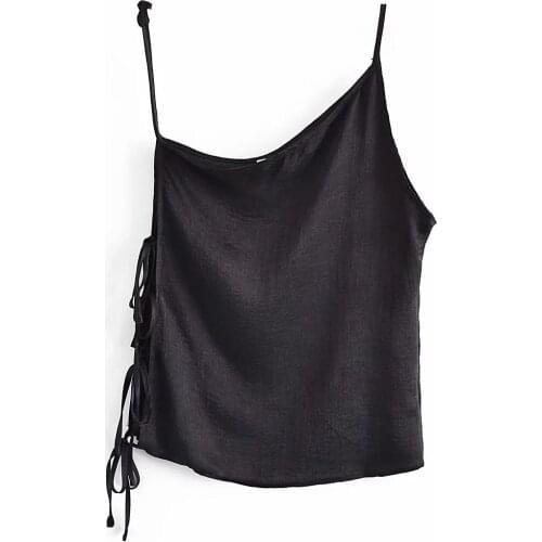 2021 summer women Tie-string Tops Sexy Off Shoulder Asymmetric mini Satin Cami Blusas Sling shirt Lady Club Personality halter