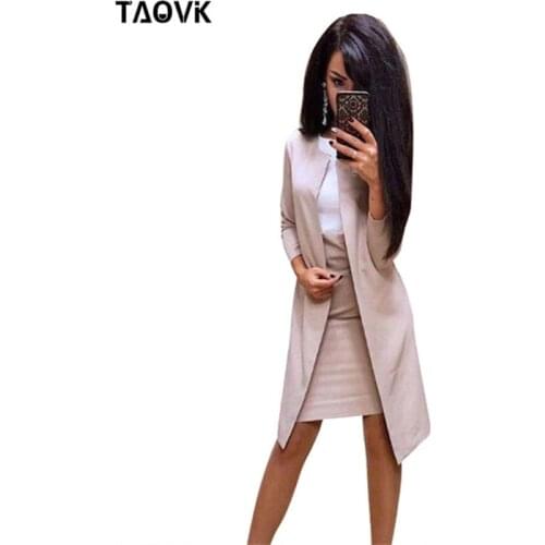 TAOVK Office Lady Work Dress Suits Elegant 2 Piece Sets Women Long Blazer Jacket + Sleeveless Slim Dresses Suits Femme