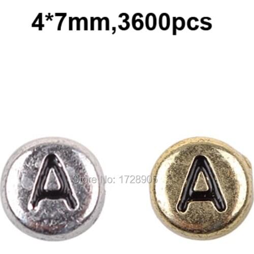 Acrylic Spacer Letters 4*7mm 3600pcs Silver Golden Flat Round Single Letter A Beads Alphabet Choose your letter