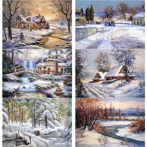 5D DIY Diamond Painting Snow Scene Diamond Embroidery Scenery Cross Stitch Rhinestones Full Square Round Drill Crafts Home Decor