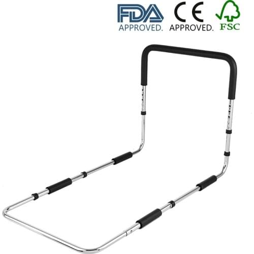 Carevas Hand Bed Rail Height Adjustable for Elderly Senior with Anchor Strap Iron Plating Bed Assist Bar Handle Safety Hand Rail