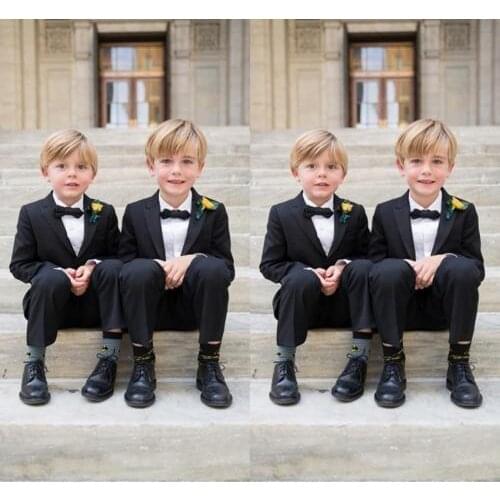 Black Peaked Lpel Flowers Boy Suits Cool Handsome Formal Tuxedos Bespoke Wedding Party Suits Children Set(Jacket+Pants+Bowtie)