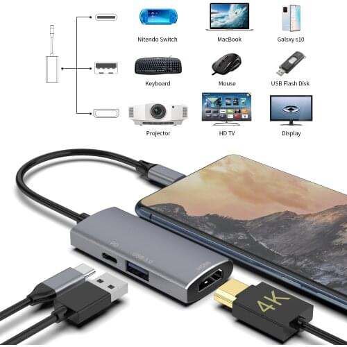 EAOR 3-in-1 USB-C Hub 4K HDMI Video Capture Card for Nintendo Switch Screen Mirror Game Recording Video Card Docking Station