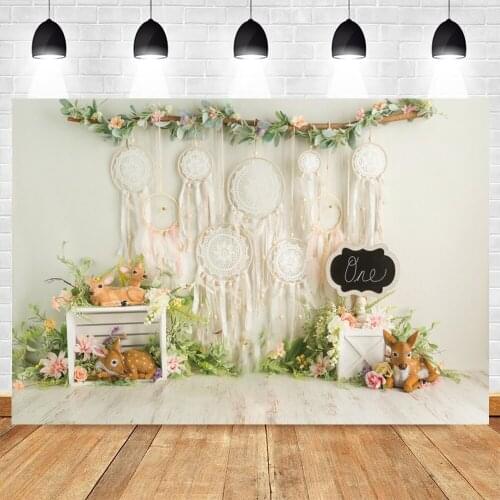 Birthday Photo Backdrop Deer Flowers Party Banner For Photo Studio Props Family Photographic Backgrounds Baby Shower Photophone