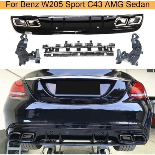 Car Rear Bumper Diffuser Lip with Exhaust Tips for Mercedes Benz C-Class W205 C200 C300 C350 C400 C43 AMG Sport Sedan 2014-2018