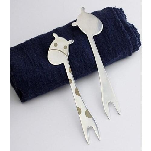 1pc Cute Giraffe Design Stainless Steel Cake Dessert Snack Fruit Salad Fork Kid Tableware Childrens Mini Fruit Vegetable Fork