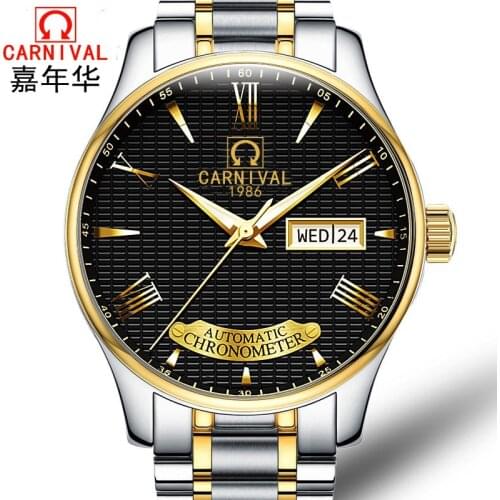 Carnival Men Automatic Watch Day Date Roma Numbers Mechanical Watch Luxury Gift Men Business Watch