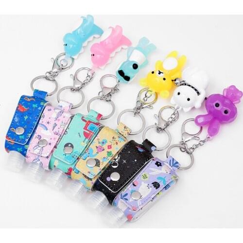 KC00093 ZWPON Cartoon Print Leather KIDS Hand Sanitizer Leather Keychain Holder Travel Christmas Gifts Flip Cap Reusable Bottles