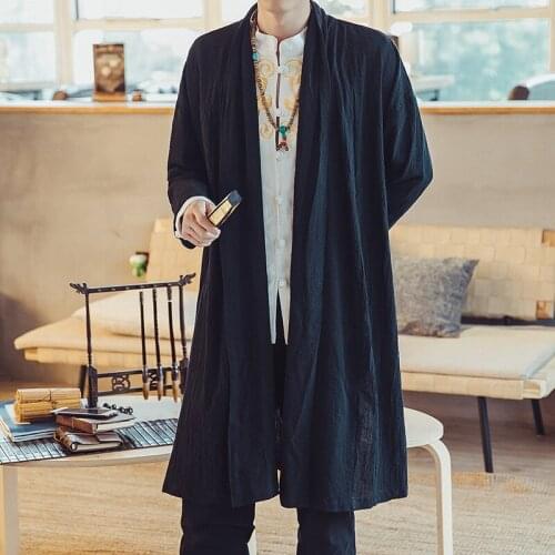 Chinese Style Kimono Cardigan Vintage Japanese Samurai Clothing Harajuku Jackets Loose Male Solid Kung Fu Clothes Robe 30582
