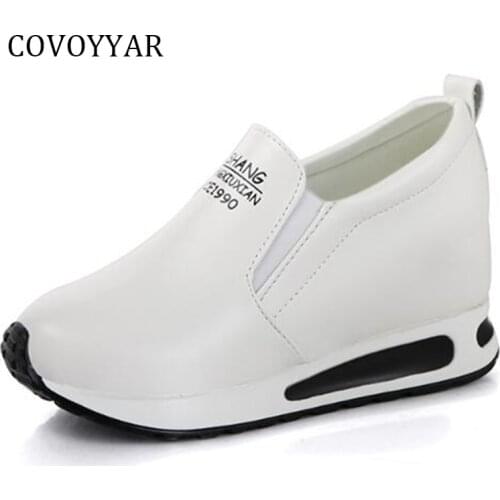 COVOYYAR Wedges Women Sneakers 2019 Autumn Comfort Platform Hidden Heel Casual Shoes Women Black White/Shoes Loafers WSN717