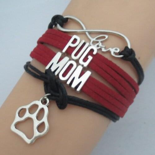 Love Pug Mom Bracelet Gift for Animal Breed Dog Paw bracelets pug dog bracelet pug bangle