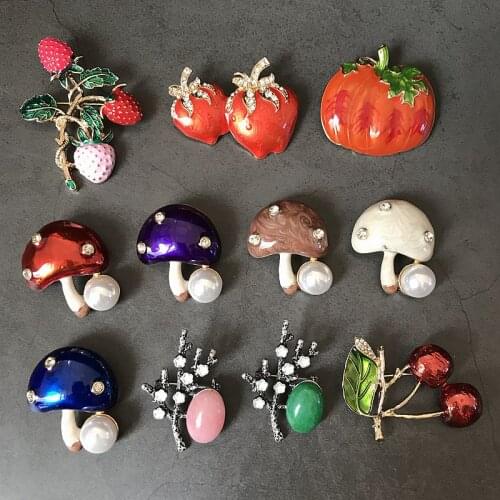 Cute Design Enamel Candy Color Pumpkin Mushroom Brooch