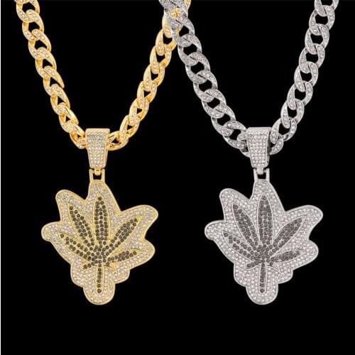 Iced Out Cuba Chain Men Maple Leaf Hemp Necklaces Punk Hiphop Gold Color Chains For Boys Male Necklaces Steampunk