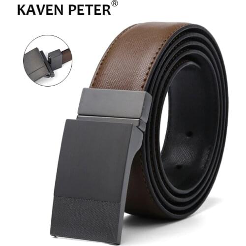Men Genuine Leather Plate Reversible Buckle Belt Toothpick Pattern Male Business Dress Belts Dropship Suppliers Cinturon Mujer