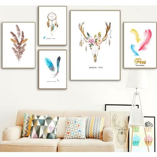 Feather Story Canvas Painting Nordic Modern Abstract Watercolor Prints Poster Wall Art Picture Living Room Bedroom Home Decor