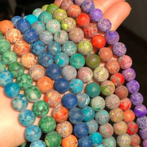 Natural Stone Matte Imperial America Jaspers Bead Sea Sediment Turquoises Loose Spacer Bead For Jewelry Making Diy Bracelet