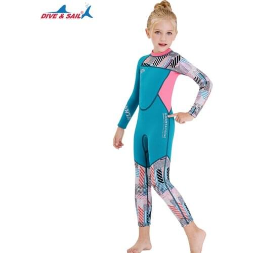 2.5MM Neoprene One Piece Full Wetsuits for Kids Boys Girls Back Zipper Long Sleeve Swimsuit UV Protection Diving Snorkeling