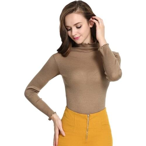 2019 Autumn Winter Sweater Silk Cotton Blend Seamless High Stretch Long Sleeve Slim T-shirt Jacket Bottoming
