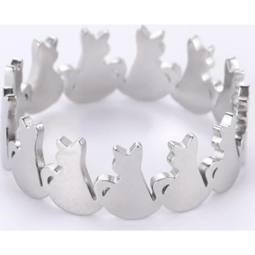 Cazador Stainless Steel Animal Pet Cat Kitty Open Rings Finger Rings Gift for Women Girls Birthday Jewelry Gifts 2021 Wholesale