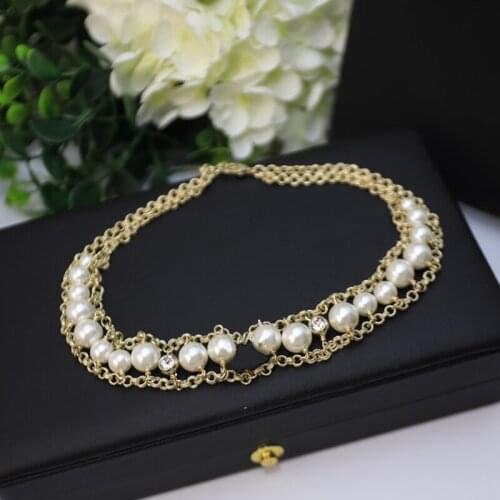 Popular brand fashion womens golden retro pearl necklace leisure vacation neck joint banquet anniversary wedding luxury jewelry
