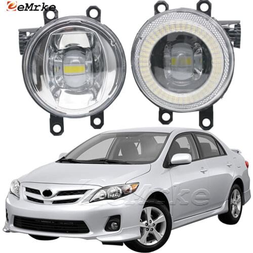 EEMRKE for Toyota Corolla E140 2007 2008 2009 2010 2011 2012 LED Angel Eye Daytime Running Lights DRL + Cut-Line Lens Fog Lights