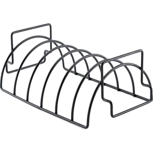 Grill Rib Rack With Non-Stick Surface Iron Rib Holder Hold 6 Ribs Rack For Grilling Outdoor BBQ/Steak Skeleton/Lamb Rack