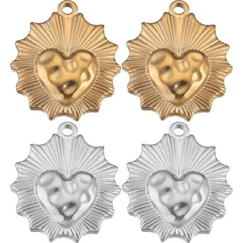 5pcs/lot Gold Sun Flower Heart Charm Stainless Steel Pendants Connectors Charms Fit Earring Bracelets DIY Jewelry Making Bulk