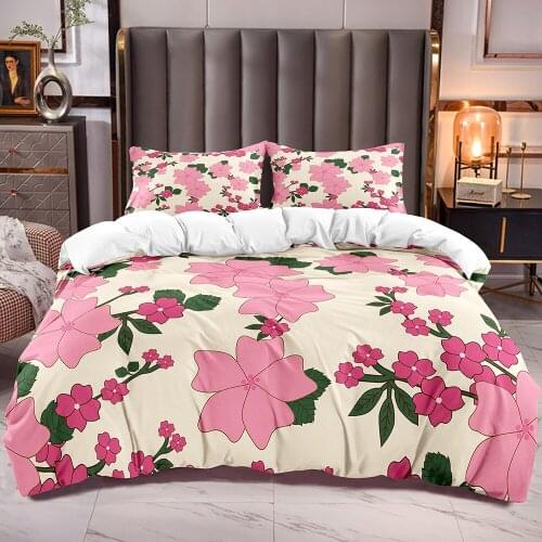 Floral Bedding Duvet Cover Pink Flowers Comforter Cover for Kids Girls Teens Microfiber Bedding Quilt Cover Zipper Closure