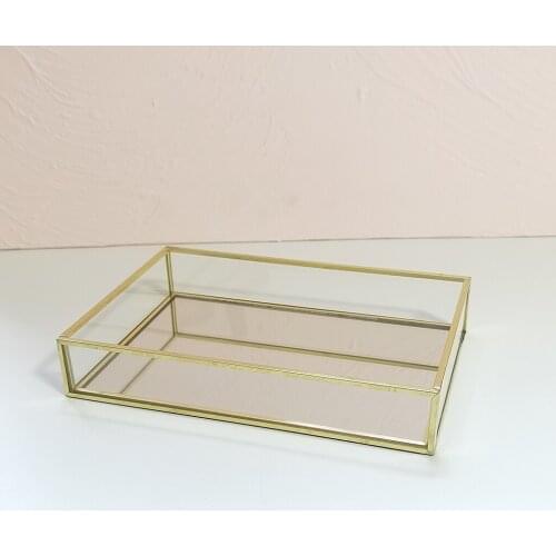 Retro Rectangle Glass Mirror Decorative Storage Tray Desert Jewelry Display