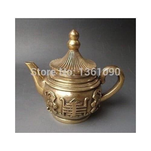 Xd 00208 Rare Chinese Brass Engraving fu Teapot