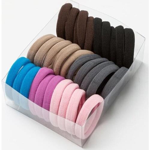 30Pcs Women Girls High Elasticity 4cm Medium Thick Rolled Towel Hair Rope Candy Solid Color Rubber Band Ring Ponytail Holder