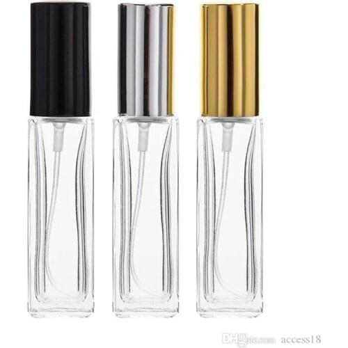4ml 8ml mini glass perfume bottles Travel Spray Atomizer Empty perfume bottle With Black Gold Silver Spray cap