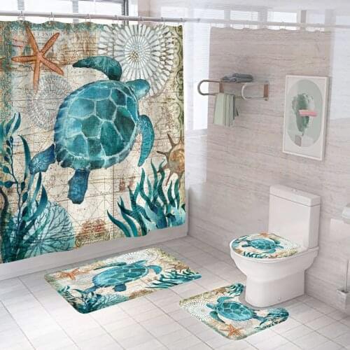 Fabric Shower Curtain Sea Turtle Home Decor Bathroom Accessories Waterproof Polyester Whale Octopus Seahorse Bath Curtains