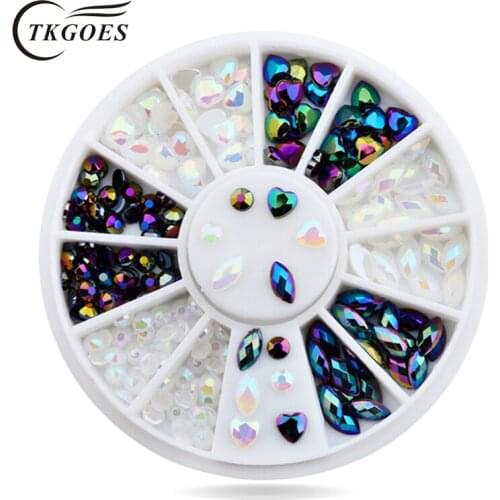 TKGOES 3D Nail Art Decoration Crystal Horse Eyes Pearl Flat Gem Glitters Rhinestones DIY Nail Art Tips Decoration Manicure Wheel